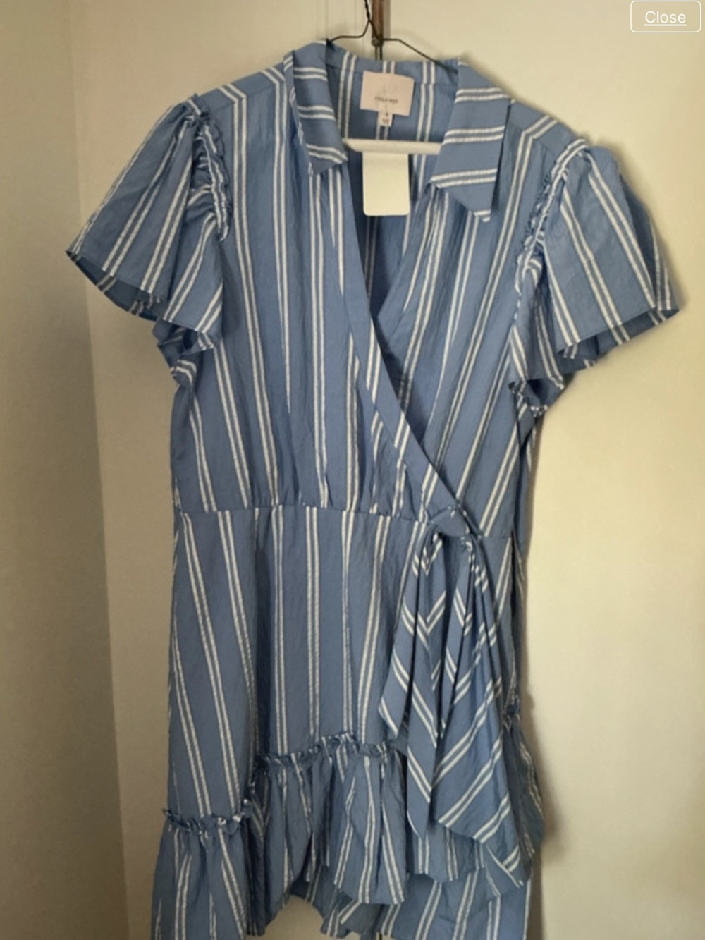 NWOT Cinq A Sept Blue and White Striped Wrap Dress M 8 -10